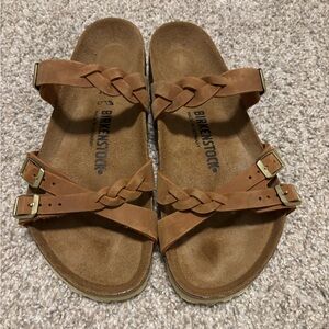 Birkenstock Braided Double-Strap Slide Sandals in Brown